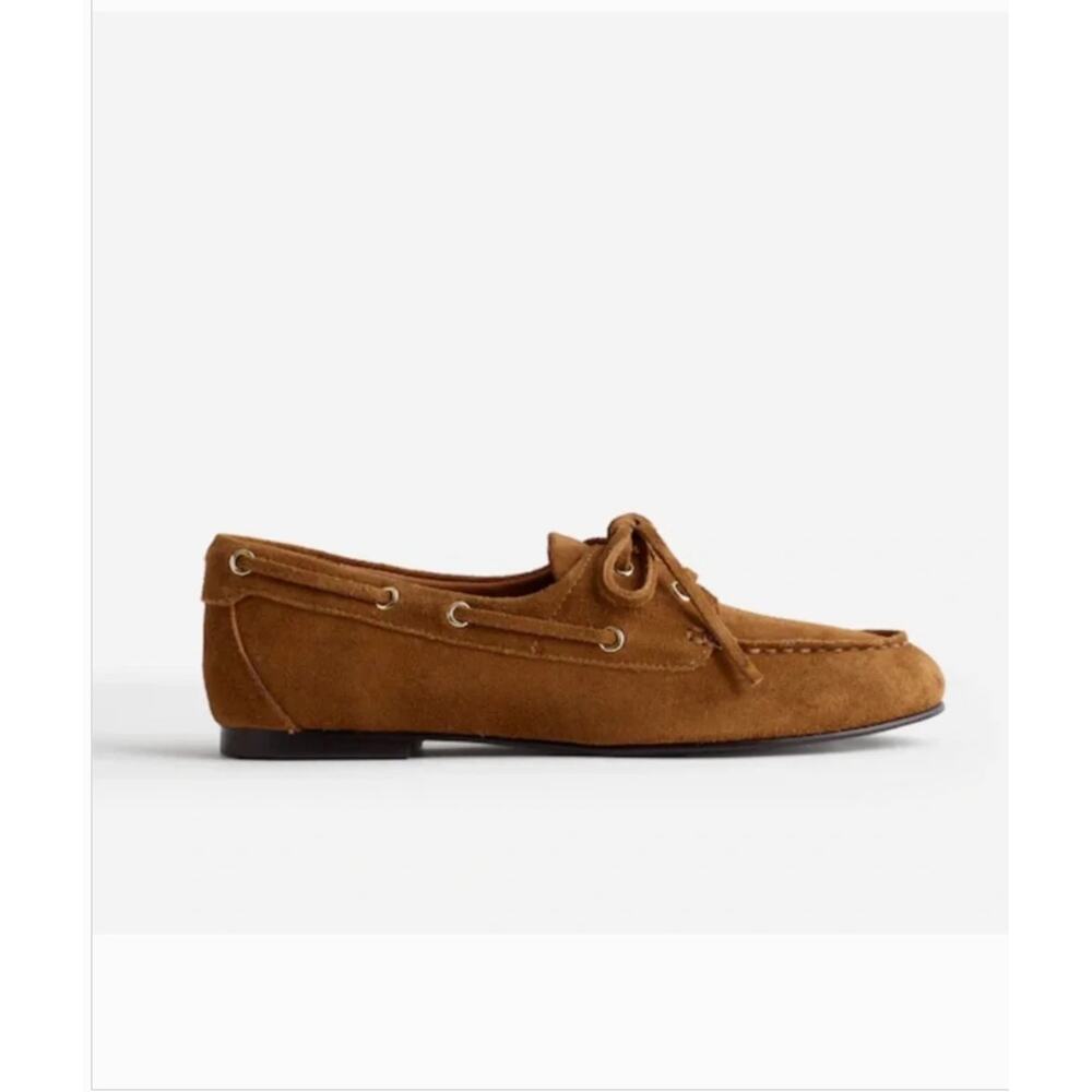Madewell Jaime Boat Shoe 8 NWT Dried Acorn Brown Tan Suede Flats NX055 Y2K Prep - Picture 3 of 8
